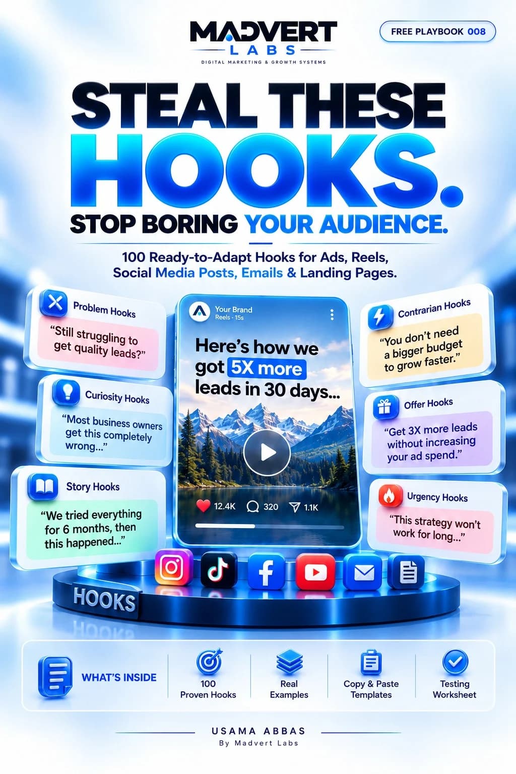 Steal These Hooks. Stop Boring Your Audience.: Madvert Labs free resource cover